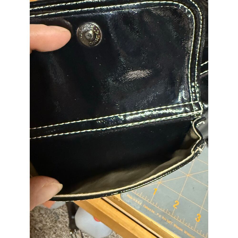 DNKY Black Patent Leather Y2K 80s Dark Academia Goth Handbag Purse Travel Bag - Picture 8 of 8